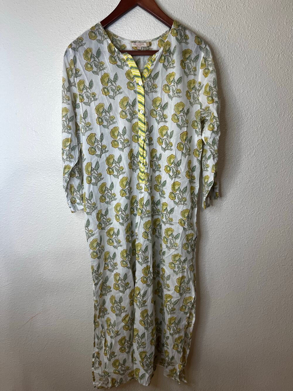 Pink Chicken yellow flowers floral lightweight sheer cotton nightgown SMALL